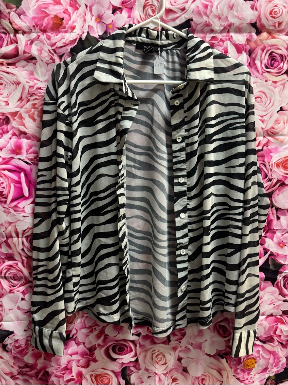 Retro Forever 21 Black & White Zebra-Print Button-Down Shirt